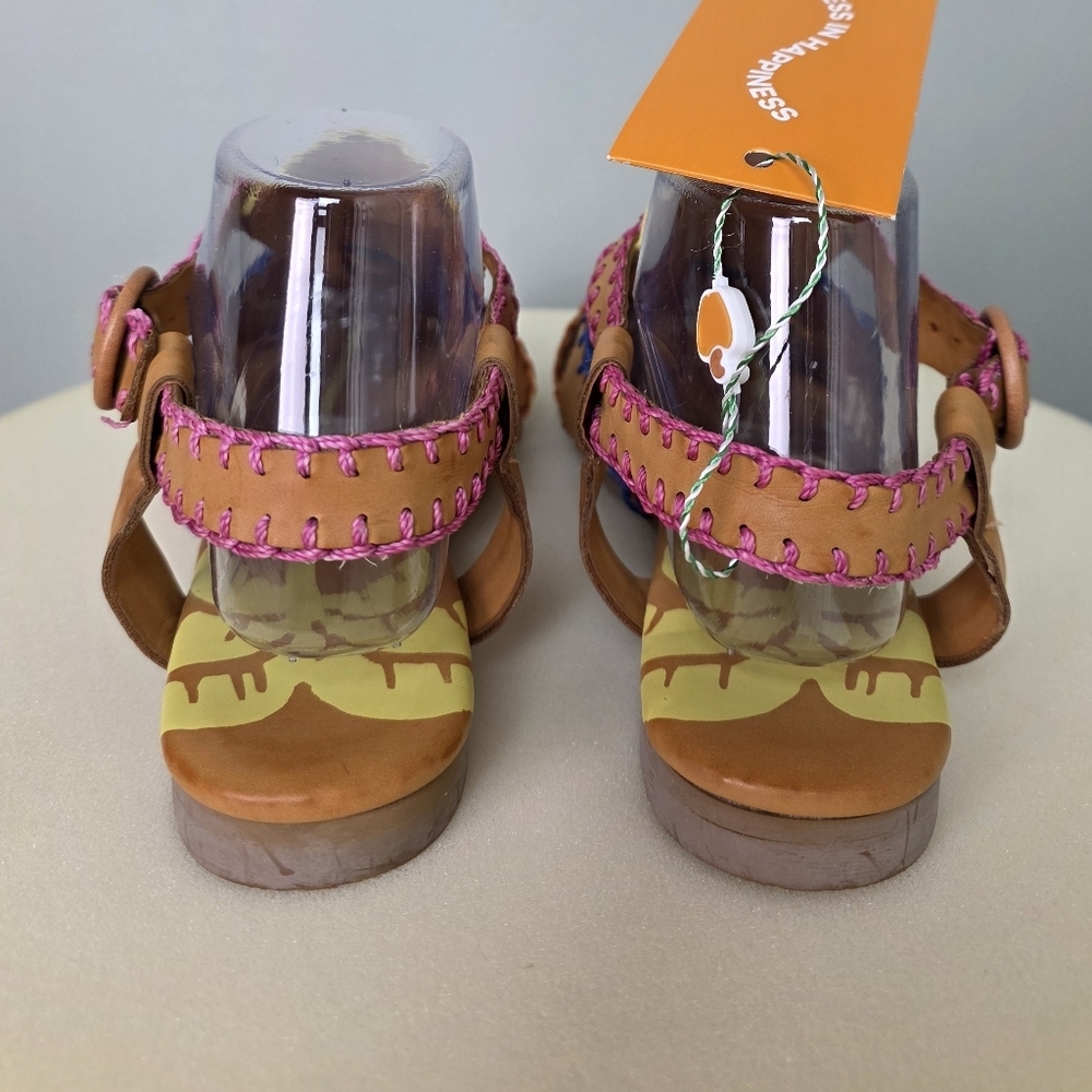 NWT Farm Rio Caramel Tan Whipstitch Fisherman Sandals Palm Tree Adjustable Strap - Picture 12 of 17